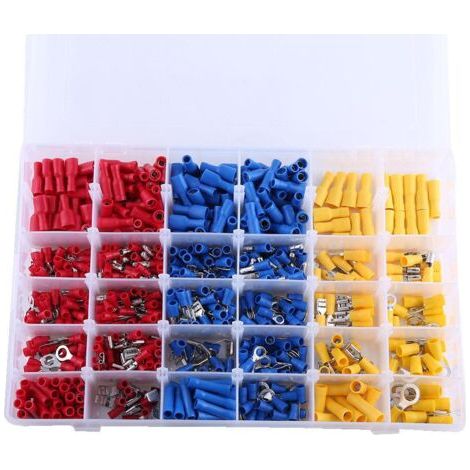 Borne isolée de connecteur de câblage, connecteur de fil de caoutchouc isolé 720 pièces cosses de câble avec boîte d'assortiment connecteur automatique connecteur plat 3 couleurs. (1/4)