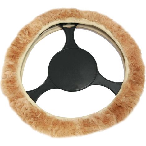 Funda de volante de piel de cordero, beige