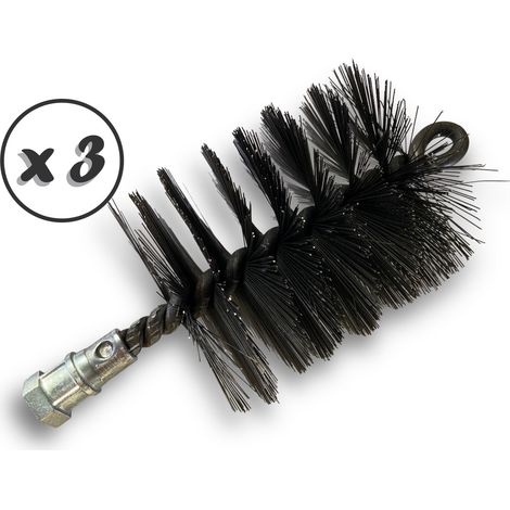 Lot de 3 Brosses à tube PRO ACIER Ø 75 mm Raccord M12175 femelle Ame en acier torsadé Nettoyage brossage tube et canalisation Kibros 41SCA75x3
