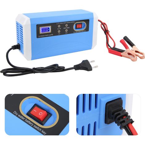 Chargeur de batterie 12V/24V intelligent avec écran LCD, entretien automatique et réparation par impulsions, compatible 10Ah-200Ah, alimentation 110-240V (1/5)