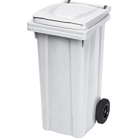 Pattumiera con ruote bidone in plastica per raccolta differenziata 120 litri carrellati da pub bar ristoranti giardino casa - colorigenerali: BIANCO