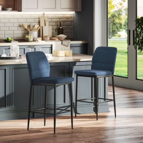 Set de 2 Taburetes Altos con Tapizado Aterciopelado y Patas de Acero para Cocina Comedor Barra 41x52x97 cm Azul (1/5)