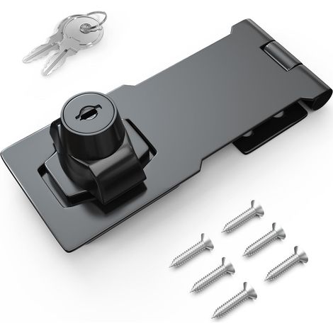 Loquet à moraillon verrouillable de 10 cm pour armoires et petites portes, fermeture par bouton rotatif, en alliage de zinc chromé robuste, clé et vis incluses, noir (1/5)