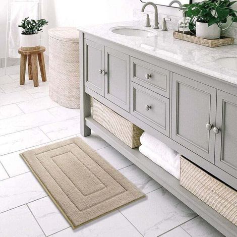 Tapis De Bain Antidérapant Absorbant Microfibre Lavable Machine Extra Épais 40x60 Cm Beige (1/3)