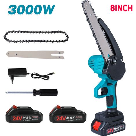 Mini Chainsaw 8 Inch with 2 × 24V Battery, Powerful Electric Small Portable Chainsaw with Automatic Oiler for Easy Pruning (1/5)