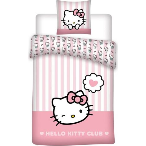 Parure de lit rose et blanc - Hello Kitty Club - 135 x 200 cm