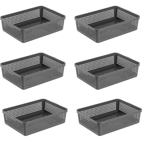 Aufbewahrungskörbe aus Kunststoff, 34 x 25 x 9,2 cm, 6er-Set (Weiß, Schwarz, Grau) (Grau)