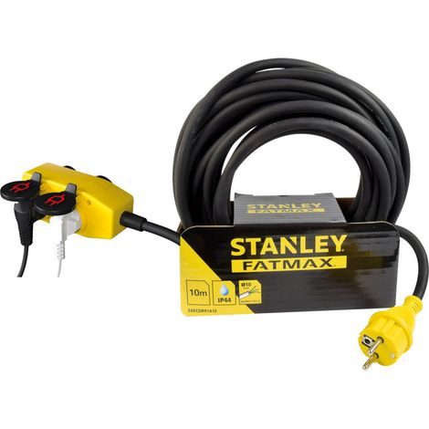 Stanley – Rallonge 5m 4 prises 16A IP44 – Câble HO7RN-F pour chantiers humides – Protection contre projections d'eau (1/4)
