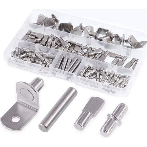 Set di 120 staffe per mensole in 4 stili per armadi, mobili, mensole, nichelate, argentate