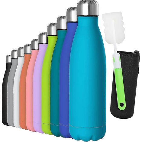 Bouteille d'eau en acier inoxydable, bouteille isotherme à double paroi, conserve l'eau chaude pendant 12 heures et l'eau froide pendant 24 heures, 500 ml, bleu paon [jkw] (1/5)