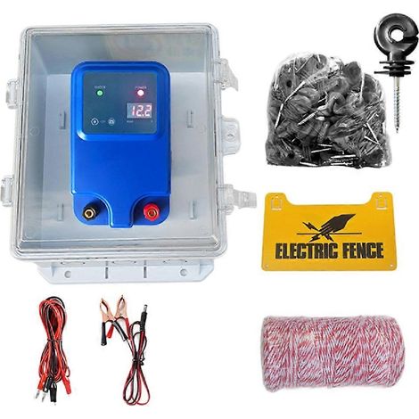 Kit de clôture électronique 10 km 1,5 J, comprenant un chargeur de clôture électronique, compatible avec les clôtures pour bétail et volaille, empêche les animaux de s'approcher, prise standard améric (1/5)