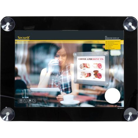 Porte-affiche ventouses pour vitrine - A3  - double-face - Securit (1/3)
