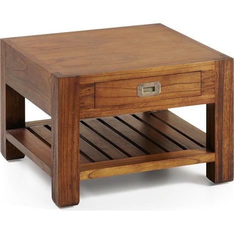 Table basse carrée en bois massif de Mindy 1 tiroir Orka 60cm (1/5)