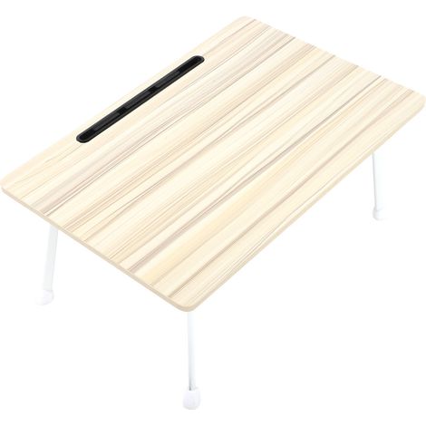 Bureau Lit Portable Pliable Support Ordinateur Portable avec Rainure Érable Blanc M1-Z (1/5)