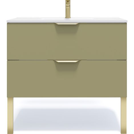 Meuble de salle de bain suspendu vasque intégrée 90cm 2 tiroirs Vert olive - Venice (1/5)