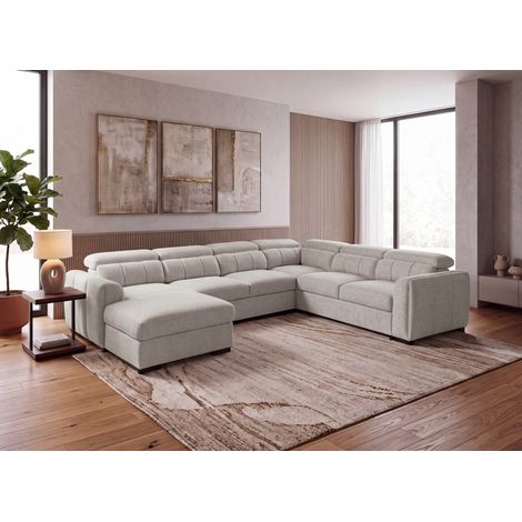 Canapé panoramique convertible avec coffre en tissu bouclette (1/5)