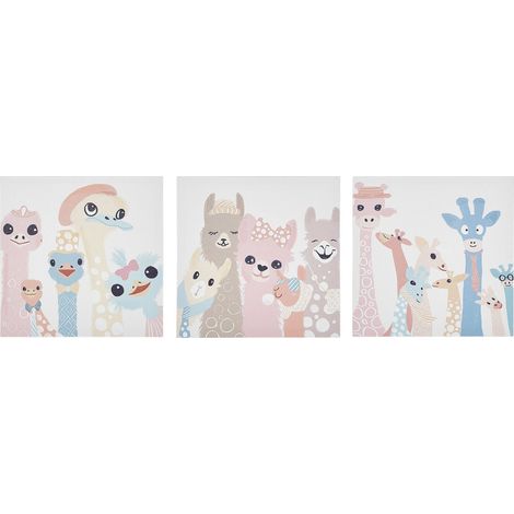 Set di 3 stampe d'arte su tela multicolore senza cornice con ganci cameretta 30x30 cm Tillia