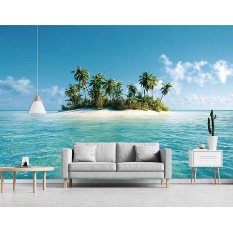 Fototapete Insel Palmen Ozean, für Wohnzimmer und Schlafzimmer, 150 x 105 cm – Komplettset inkl. Kleister & Anleitung (1/5)