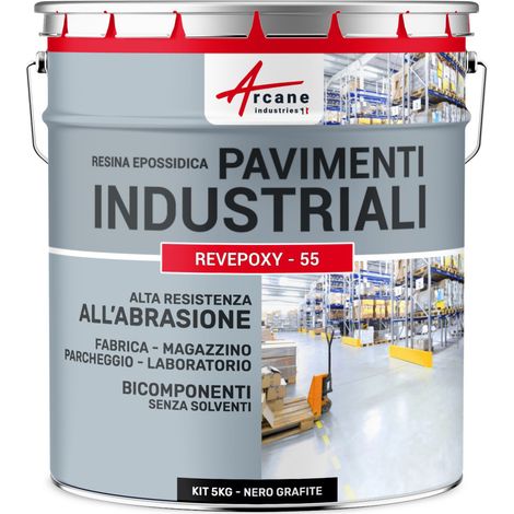 Vernice epossidica per pavimenti industriali - REVEPOXY TRAFFICO INTENSO - 5 Kg (fino a 10 m² in 2 strati) Nero Grafite - RAL 9011 - ARCANE INDUSTRIES