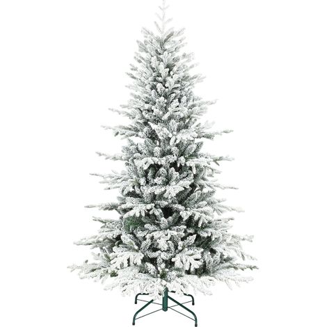 Albero di Natale artificiale ricoperto di neve, 180 cm, albero di Natale con 1815 rami, supporto in metallo pieghevole, verde