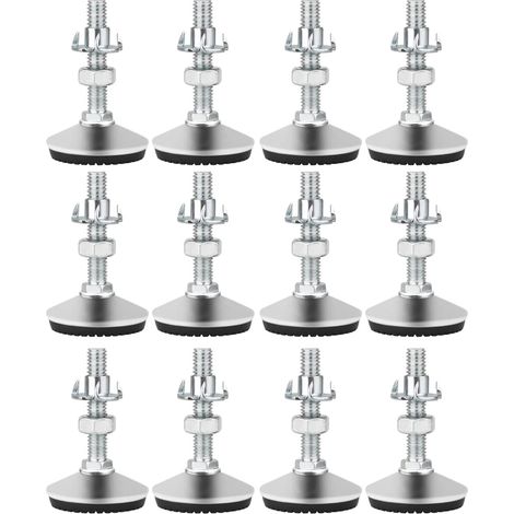 Pied Réglable, M10 x 50mm Pieds de Nivellement en Acier Inoxydable 12 pièces Vis de Réglage Hauteur avec Base en Caoutchouc Antidérapant et écrou en T pour Meuble (1/5)