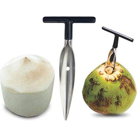 Abridor de coco de acero inoxidable, herramienta para abrir agua de coco joven y fresca. (1/5)