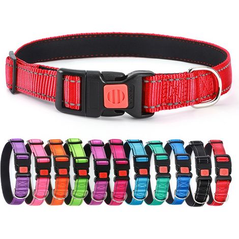 Reflective Nylon Pet Collar with Engraved Dog Tag, for Large Dogs, Red (1/5)