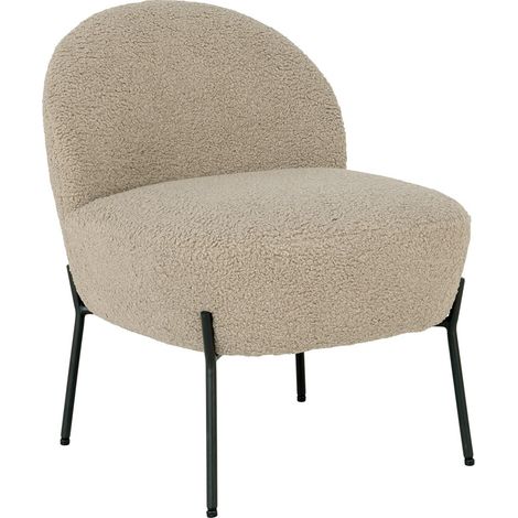 SPLINE - Fauteuil Imitation Laine Beige Piétement Acier Noir (1/5)