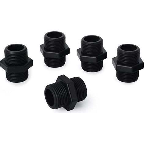 5 pièces 3/4 "BSP connecteurs mâles à mâles, raccords de tuyauterie à mamelon hexagonal en PVC (1/5)