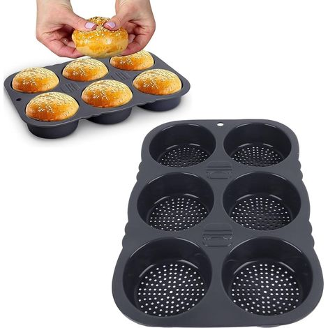 Moule à Pain à Hamburger à 6 Cavités, Plateau de Four Rond en Silicone, Plateau de Cuisson pour Petits Pains à Hamburger Faits Maison (1/5)
