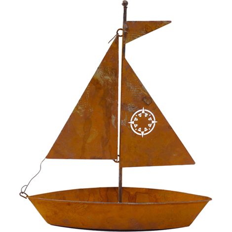 Jardinière rustique en métal en forme de voilier, pot de fleurs en fer forgé en forme de bateau pour plantes succulentes, décoration de table, jardin, terrasse ou balcon (1/2)