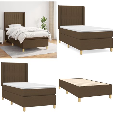 Sommier à lattes de lit avec matelas Marron foncé 90x200 cm - Lit Double - Lit Plateforme - Matelas À Ressorts Ensachés - Literie - Chambre À Coucher - Home & Living