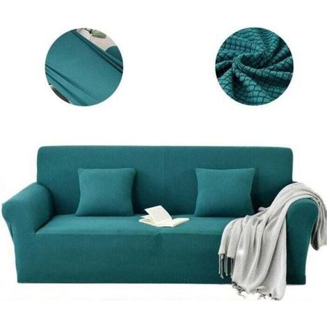 Housse canapé 2 places Housse de canapé Super Extensible 145-180cm Cyan Housse Canapé Extensible Universelle Housse Canape Épais Doux Fit pour pour Chiens Cat Pet Friendly (1/5)