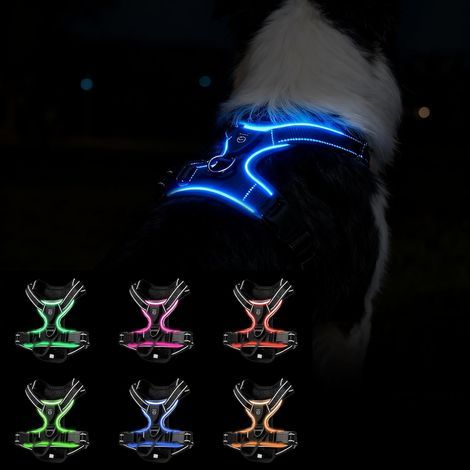 Leuchtendes Hundegeschirr, Leuchtendes Hundegeschirr für mittelgroße Hunde, USB-wiederaufladbares LED-Hundegeschirr, Anti-Zug-LED-Hundegeschirr mit Griff für Spaziergänge bei Nacht, Schwarz