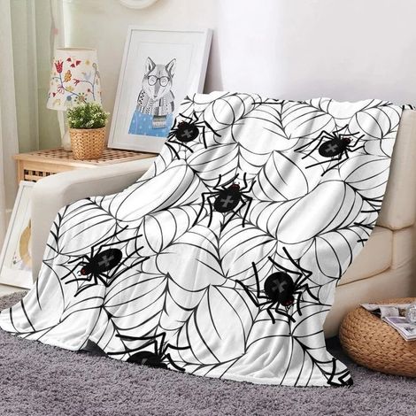 Couverture d'Halloween - Citrouille Sorcière Chauve-souris 127x152 cm Flanelle grise douce pour canapé, lit, salon, style 18 (1/2)