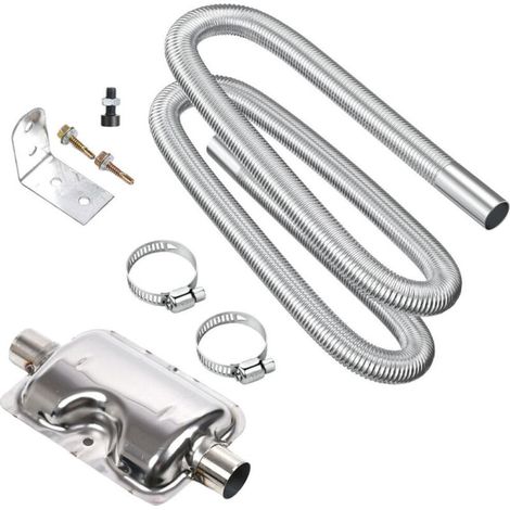 Pot d'échappement avec silencieux, en acier inoxydable, avec 2 colliers en acier inoxydable, longueur 250 cm, diamètre du trou 25 mm (1/3)