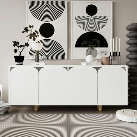 Buffet blanc moderne 4 portes courbes 180 cm VAREN