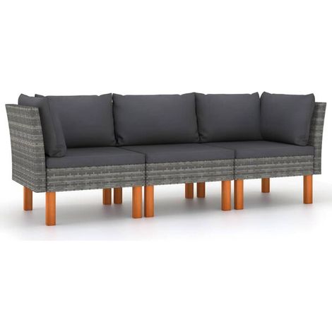 Canapé de Jardin 3 Places en Résine Tressée avec Coussins Gris (1/5)