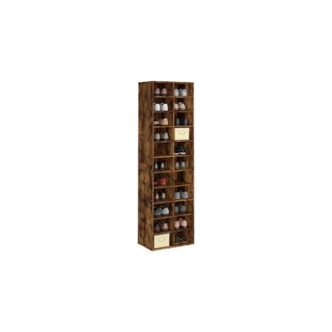 Étagère haute à chaussures en bois Nikita L 54 x H 183cm - Rangement 6 niveaux-Marron fumé (1/5)