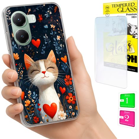 Custodia per Xiaomi Poco X7 Pro 5G, cover posteriore con stampa gattini e vetro temperato 9H. (1/5)