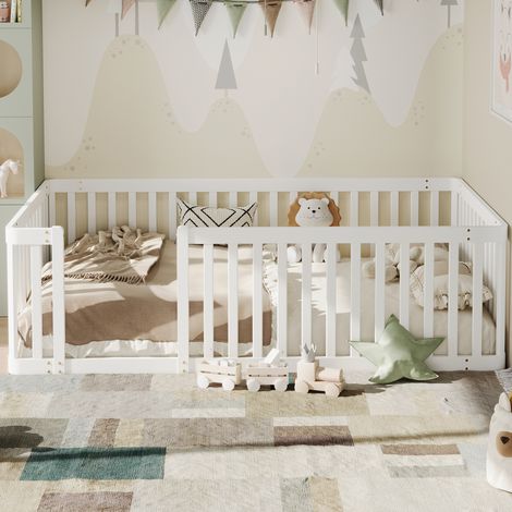 lit enfant couchage sécurisé 90x200 pin blanc OKMYHOME (1/5)