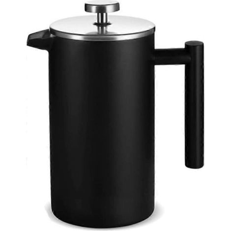 Cafetière à piston française en acier inoxydable à double paroi isolée, 1 litre (34 oz), durable et avec couvercle en verre. (1/3)