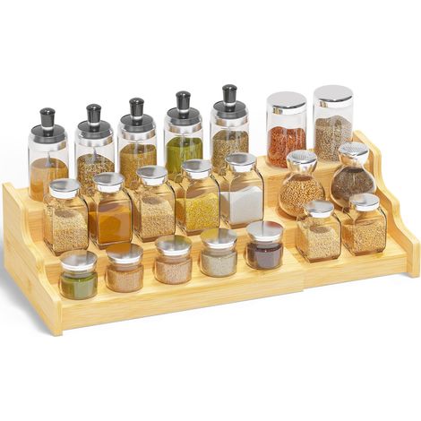 Étagères à épices en Bambou, Porte-épices Extensible à 3 Niveaux, étagère de Rangement pour Placard, Plan de Travail, Cuisine, Salle de Bain (1/5)