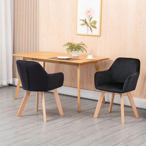 Chaise de cuisine noire ergonomique 54 x 57 x 80 cm avec accoudoirs et dossier, lot de 2, pieds en bois (1/5)