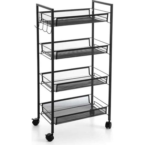 CARRELLO PORTAFRUTTA DA CUCINA IN METALLO 4 RIPIANI 45 X 27 X 84 CM NERO