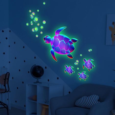Sticker mural 3D lumineux tortue créative décoration chambre enfant autocollant mur phosphorescent design pièce décoratif (1/5)