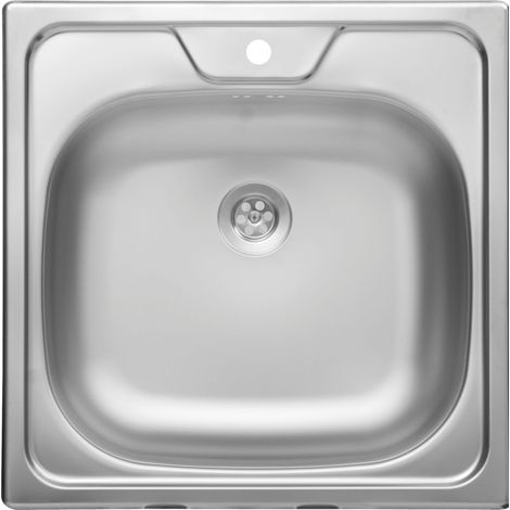 Einbauspüle N-144 - Spüle mit Armaturbank für Unterbau ab 450mm - Waschbecken mit Ablaufverbindung und Siphon ø 40mm, Edelstahl glatt (1/5)
