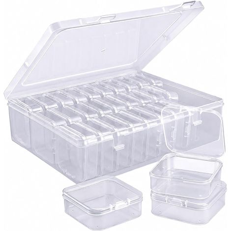 Lot 30 boîtes rangement avec couvercle perles petites pièces 22x18x6 cm plastique transparent (1/5)
