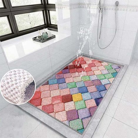 Alfombra de ducha antideslizante, de 40x60 cm, suave y confortable, fabricada en PVC brillante y elegante, con ganchos y buena permeabilidad al agua. (1/4)