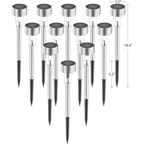 Lot de 12 lampes solaires pour allée, en acier inoxydable IP44, étanches, marche/arrêt automatiques, éclairages solaires extérieurs pour jardin, cour, terrasse, allée et allée. (Blanc froid) - RWLampe (1/5)